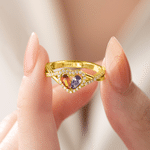 Personalized Twin Birthstone Heart Ring with Engraved Name Dainty Jewellery Birthday Anniversary Valentine's Day Gift for Women