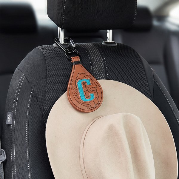 Personalized Hand Embossed Retro Floral Letter PU Leather Magnetic Hat Holder with Carabiner Daily Use Travel Birthday Gift for Man Outdoor Enthusiast