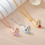Personalised Birthstone Heart Pendant Necklace with Name Birthday Daily Wear Anniversary Gift for Mum Grandma Woman