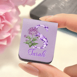 Personalised Diamond Effect Birth Flower Initial Magnetic PU Leather Bookmark Clip with Name Daily Use Birthday Gift for Book Lovers