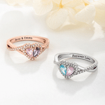 Personalized Twin Birthstone Heart Ring with Engraved Name Dainty Jewellery Birthday Anniversary Valentine's Day Gift for Women
