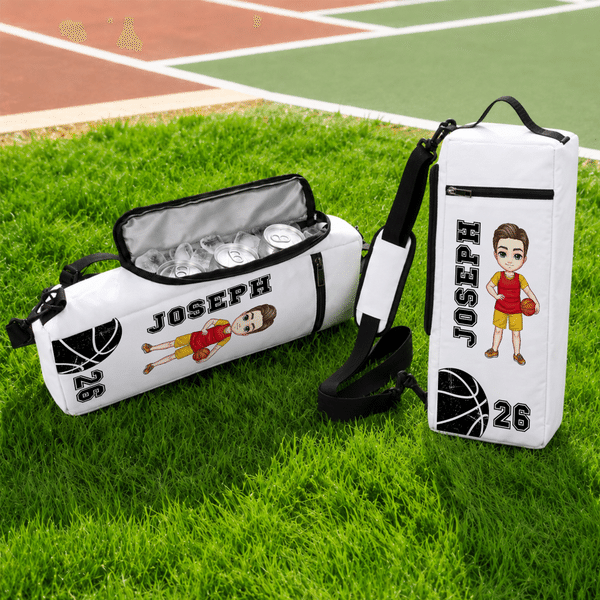 Personalized Basketball Soccer Cartoon Character Insulated Beer Cooler Bag with Name and Number Daily Use Birthday Sports Gift for Friend Sport Lover