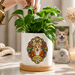 Personalized Stained Glass Pet Photo Ceramic Plant Pot with Name and Bamboo Base Home Decor Memorial Gift for Pet Owner
