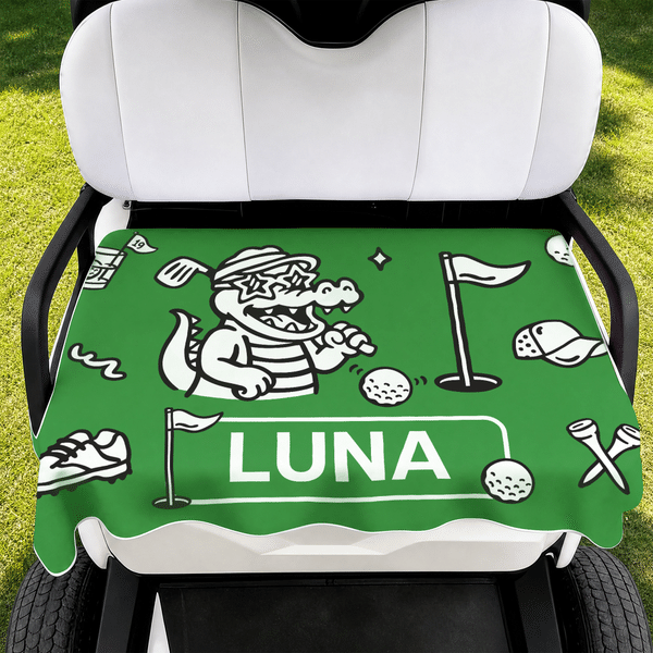 Personalized Cartoon Crocodile Golf Cart Seat Cover with Name Daily Use Golf Club Birthday Gift for Golfers Golf Lovers