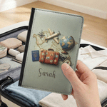 Personalized Global Travel Theme PU Leather Passport Holder with Name Daily Use Travel Birthday Gift for Traveller Family Friend