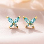 Personalized Small Birthstone Butterfly Stud Earrings Minimalist Jewellery Birthday Anniversary Wedding Gift for Besties Bridal Women