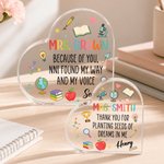 Personalized Book Apple Cartoon Pattern Heart Acrylic Plaque with Name and Text Teacher's Day Appreciation Gift for Teachers
