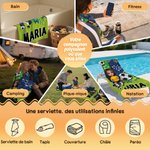 Serviette de plage personnalisée avec nom et personnage de dessin animé - Cadeau d'anniversaire pour les amateurs de football