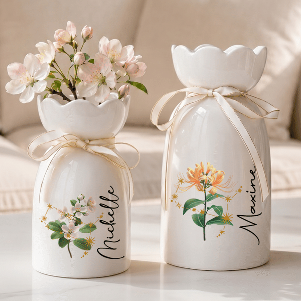 Personalised Constellation Birth Flower Ceramic Vase with Name Home Decor Birthday Gift for Mum Gran Female Friend