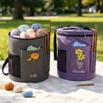 Personalized Multicolour Birth Flower Oxford Cylindrical Large Yarn Storage Bag Organizer with Name Daily Use Birthday Gift for Crochet Lovers Women