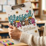 Personalized Blessed Teacher Theme Acrylic Clipboard with Title & Surname Birthday Graduation Teacher's Day Gift for Teacher