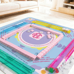 Personalized Charleston Rule Design Non-Slip Mahjong Mat with Letter and Storage Bag Mahjong Club Night Birthday Gift for Mahjong Lovers