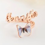 Personalised Birth Butterfly Sterling Silver Ring with Name Minimalist Jewellery Birthday Anniversary Gift for Bestie Bridesmaid