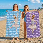 Personalized Cartoon Ballet Girl Quick Dry Soft Oversized Beach Towel with Name Summer Vacation Beach Party Birthday Gift for Girl Ballet Dancer Lover