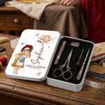 Personalised Cartoon Sewing Girl Birth Flower 6 Pcs Sewing Tool Kit with Name Birthday Gift for Mum Gran Sewing Lover