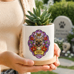 Personalized Stained Glass Pet Photo Ceramic Plant Pot with Name and Bamboo Base Home Decor Memorial Gift for Pet Owner