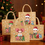 Personalised Cute Cartoon Character Eco-Friendly Large-Capacity Jute Tote Bag with Art Name Christmas Party Gift for Children