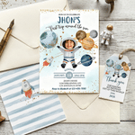 Personalized First Trip Around The Sun Astronaut Invitation Card with Name Time and Photo 1st Birthday Party Gift for Parents