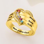 Personalisierter Herz Ring mit 1-8 Geburtssteinen und Namen Gravur Sterling Silber Geburtstag Muttertag Geschenk für Damen