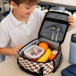 Personalized 3D Cartoon Character Multicolour Plaid Lunch Bag with Name Back to School Birthday Gift for Boys Girls