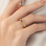 Personalized Twin Birthstone Heart Ring with Engraved Name Dainty Jewellery Birthday Anniversary Valentine's Day Gift for Women