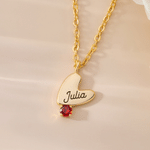 Personalised Birthstone Heart Pendant Necklace with Name Birthday Daily Wear Anniversary Gift for Mum Grandma Woman