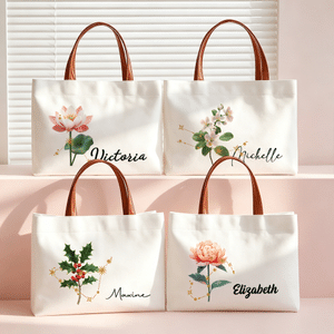 Personalised Constellation  Birth Flower Canvas Tote Bag with Name Daily Use Mother's Day Birthday Gift for Woman Mum Grandmother