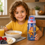 Personalized Dinosaur Cartoon Character Name 16 oz Kid's Water Bottle with Silicone Straw and Handle Back to School Birthday Gift for Boys Girls