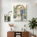 Toile personnalisée avec photo - Effect peinture aquarelle romantique - Cadeau de mariage ou d'anniversaire pour couple