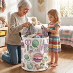 Personalized 3D Yarn Crochet Hook Knitted Pattern Large Waterproof Laundry Storage Basket with Name and Handle Birthday Gift for Knitting Lover