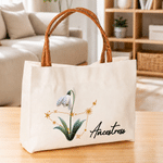 Personalized Constellation  Birth Flower Canvas Tote Bag with Name Daily Use Mother's Day Birthday Gift for Woman Mom Grandmother