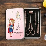 Personalised Cartoon Sewing Girl Birth Flower 6 Pcs Sewing Tool Kit with Name Birthday Gift for Mum Gran Sewing Lover