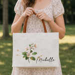 Personalized Constellation  Birth Flower Canvas Tote Bag with Name Daily Use Mother's Day Birthday Gift for Woman Mom Grandmother