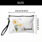 Personalised Birth Flower Large Tote Bag Portable Makeup Bag with Name Travel Accessories Birthday Gift for Women