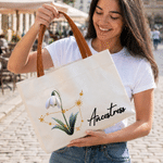 Personalized Constellation  Birth Flower Canvas Tote Bag with Name Daily Use Mother's Day Birthday Gift for Woman Mom Grandmother