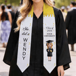 Personalised Glitter Cartoon Graduate Character Graduation Sash with Name Year and School Name Class of 2026 Graduation Celebration Gift for Students