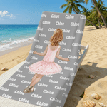 Personalized Cartoon Ballet Girl Quick Dry Soft Oversized Beach Towel with Name Summer Vacation Beach Party Birthday Gift for Girl Ballet Dancer Lover