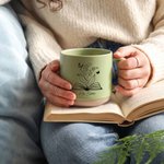 Personalised Book Birth Flower Ceramic Coffee Mug with Text Office Home Use Teacher's Day Birthday Gift for Teachers Book Lovers