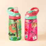 Personalised Colourful Cartoon Photo Name 475 ml Kid's Water Bottle with Silicone Straw and Handle Birthday Back to School Gift for Boys Girls