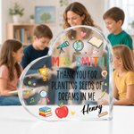 Personalized Book Apple Cartoon Pattern Heart Acrylic Plaque with Name and Text Teacher's Day Appreciation Gift for Teachers