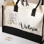 Personalised Birth Flower Large Tote Bag Portable Makeup Bag with Name Travel Accessories Birthday Gift for Women