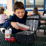 Personalised Dinosaur Cartoon Kid Character Portable Insulated Lunch Bag with Name and Mesh Pocket Back to School Birthday Gift for Girls Boys