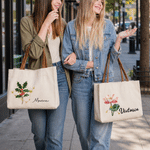 Personalized Constellation  Birth Flower Canvas Tote Bag with Name Daily Use Mother's Day Birthday Gift for Woman Mom Grandmother