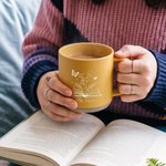 Personalised Book Birth Flower Ceramic Coffee Mug with Text Office Home Use Teacher's Day Birthday Gift for Teachers Book Lovers