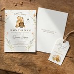 Personalized Classic Winnie the Pooh Floral Invitation Card with Name Time and Venue Baby Shower Gender Reveal Party Gift for New Mom New Parents