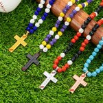 Personalised Sport Rhinestone Beaded Baseball Cross Magnetic Necklace with Name and Number Game Day Birthday Gift for Baseball Lovers