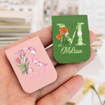 Personalised Diamond Effect Birth Flower Initial Magnetic PU Leather Bookmark Clip with Name Daily Use Birthday Gift for Book Lovers
