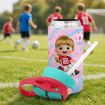 Individuell gestaltete 3D-Cartoon-Figur im Fußball-Design, 12 oz isolierte Trinkflasche mit Strohhalm und Tragegriff – Geschenk zum Schulanfang oder Geburtstag für Jungen und Mädchen