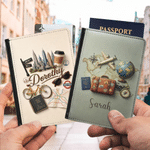 Personalized Global Travel Theme PU Leather Passport Holder with Name Daily Use Travel Birthday Gift for Traveller Family Friend