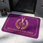 Personalized Hairdressing Element Badge Design Doormat with Text Hair Salon Workshop Opening Gift for Barber